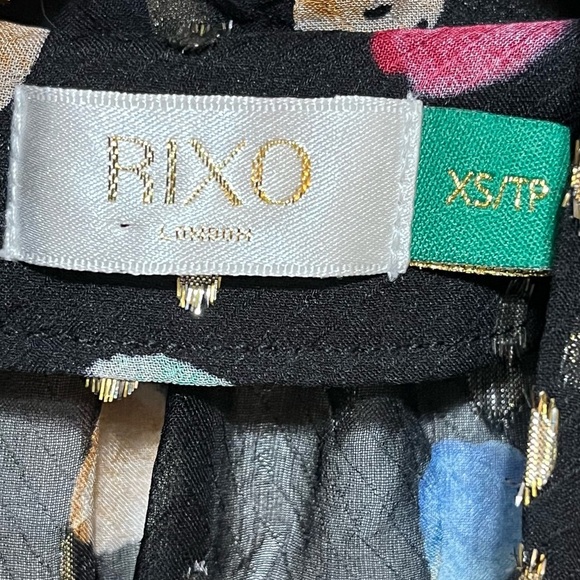 RIXO Moss Tie Neck Blouse in Sequin Watercolour Spot Black Pastel, XS - Picture 13 of 16